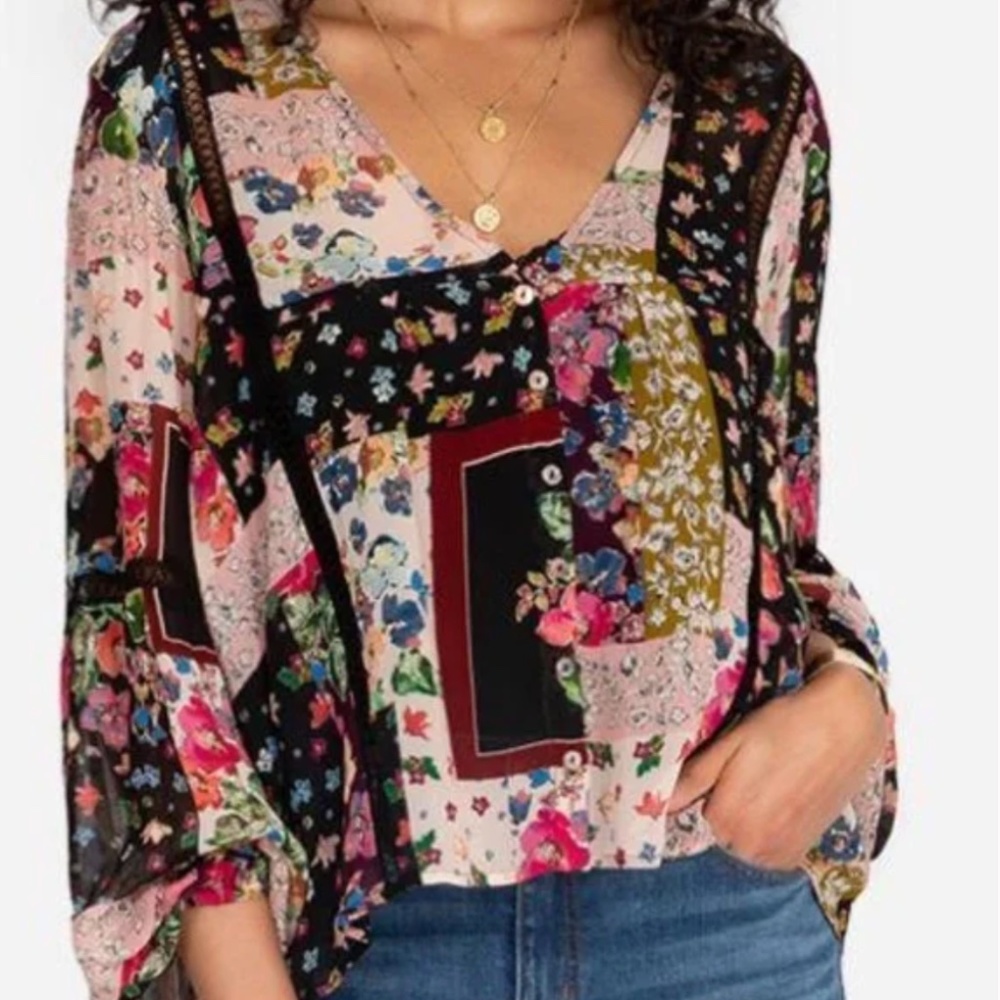 NWT Johnny Was Roswell Patchwork Print Blouse XL